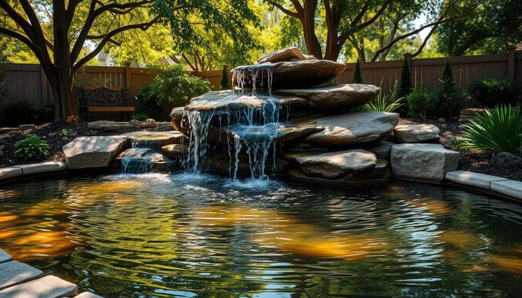 A serene backyard oasis with a captivating cascading water feature. A natural stone-lined pond surrounded by lush greenery, its surface gently rippling as water cascades down a tiered rock formation, creating a soothing symphony of flowing water. Dappled sunlight filters through the canopy of overhanging trees, casting a warm, golden glow over the scene. The tranquil setting invites relaxation and a connection with the calming power of nature. Realistic, high-quality photography captured with an iPhone 16 Pro Max, showcasing the beauty and allure of a backyard water garden with a captivating cascade. A serene backyard oasis with a captivating cascading water feature. A natural stone-lined pond surrounded by lush greenery, its surface gently rippling as water cascades down a tiered rock formation, creating a soothing symphony of flowing water. Dappled sunlight filters through the canopy of overhanging trees, casting a warm, golden glow over the scene. The tranquil setting invites relaxation and a connection with the calming power of nature. Realistic, high-quality photography captured with an iPhone 16 Pro Max, showcasing the beauty and allure of a backyard water garden with a captivating cascade.