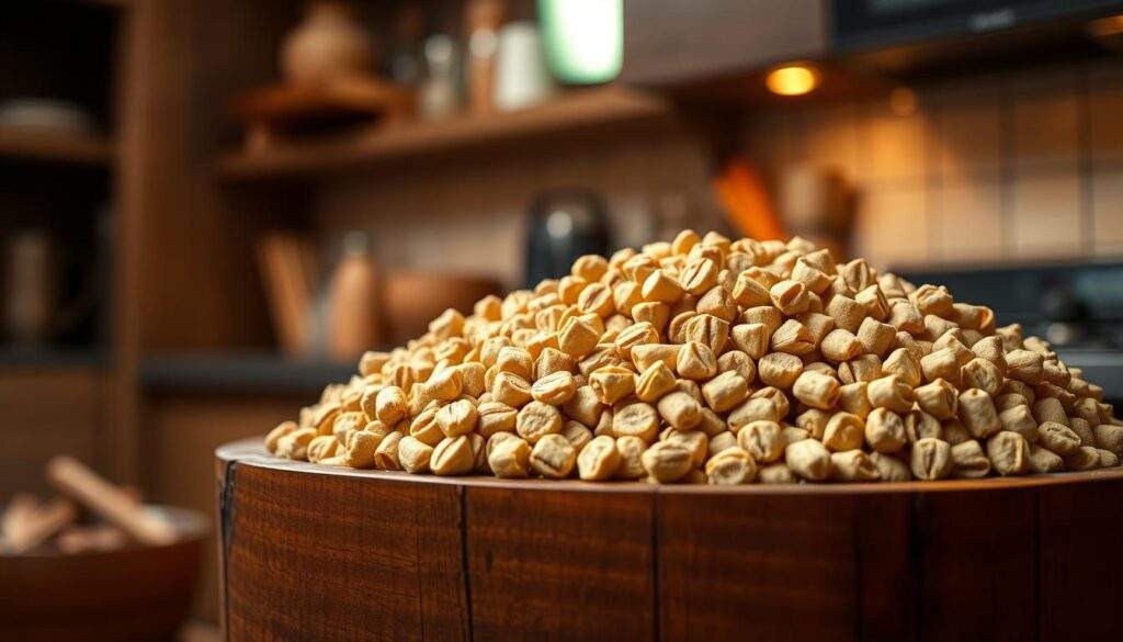 A cozy, well-lit kitchen scene showcasing a variety of high-quality wood pellets. The pellets are displayed in a rustic wooden container, their natural texture and hues reflecting the warmth of the surroundings. Soft, diffused lighting illuminates the scene, highlighting the pellets' intricate patterns and the overall homely atmosphere. The camera angle is slightly elevated, creating a sense of depth and emphasizing the pellets' prominence. The overall mood is one of comfort, quality, and the embrace of natural, sustainable energy solutions. A cozy, well-lit kitchen scene showcasing a variety of high-quality wood pellets. The pellets are displayed in a rustic wooden container, their natural texture and hues reflecting the warmth of the surroundings. Soft, diffused lighting illuminates the scene, highlighting the pellets' intricate patterns and the overall homely atmosphere. The camera angle is slightly elevated, creating a sense of depth and emphasizing the pellets' prominence. The overall mood is one of comfort, quality, and the embrace of natural, sustainable energy solutions.
