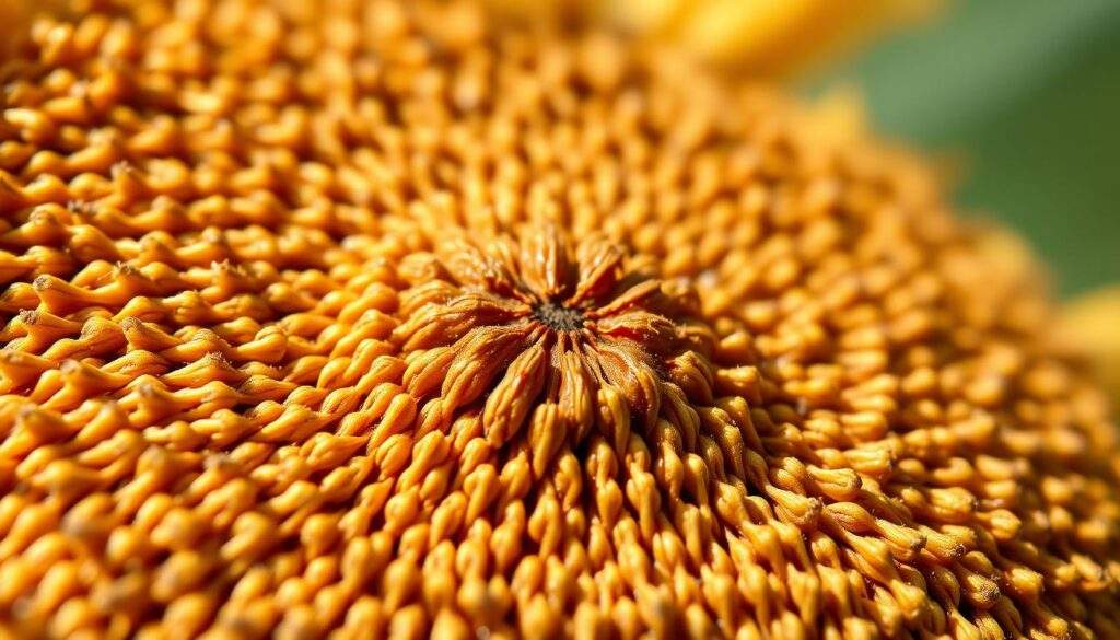 A high-resolution close-up photograph of a sun-dried sunflower pellet, captured with an iPhone 16 Pro Max. The pellet is positioned in the center of the frame, filling the majority of the image. The surface texture of the pellet is detailed and distinct, showcasing the intricate patterns and grooves. The lighting is natural and evenly distributed, highlighting the warm, earthy tones of the pellet. The background is slightly blurred, creating a soft, unobtrusive backdrop that allows the pellet to be the focal point. The overall composition is clean, balanced, and emphasizes the unique characteristics of the sunflower pellet.