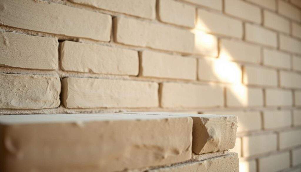 A well-insulated Ytong block wall, captured with the iPhone 16 Pro Max. The foreground showcases the smooth, uniform texture of the Ytong blocks, with subtle variations in the mortar joints. In the middle ground, the blocks are arranged in a precise, interlocking pattern, highlighting their exceptional thermal insulation properties. The background features a warm, natural lighting that casts soft shadows, creating a cozy and inviting atmosphere. The overall scene conveys the efficient thermal performance and high-quality construction of the Ytong masonry system.