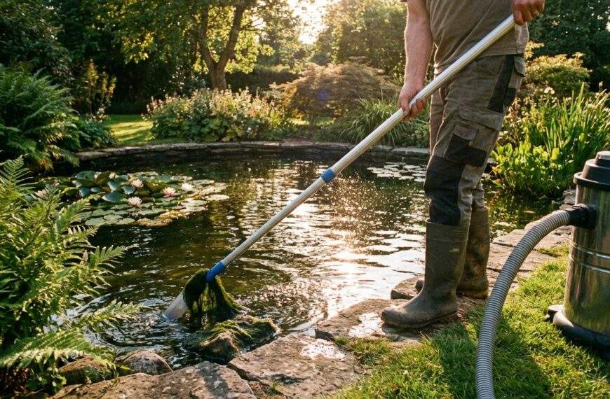 Usuwanie glonów nitkowatych za pomocą odkurzacza do oczka wodnego