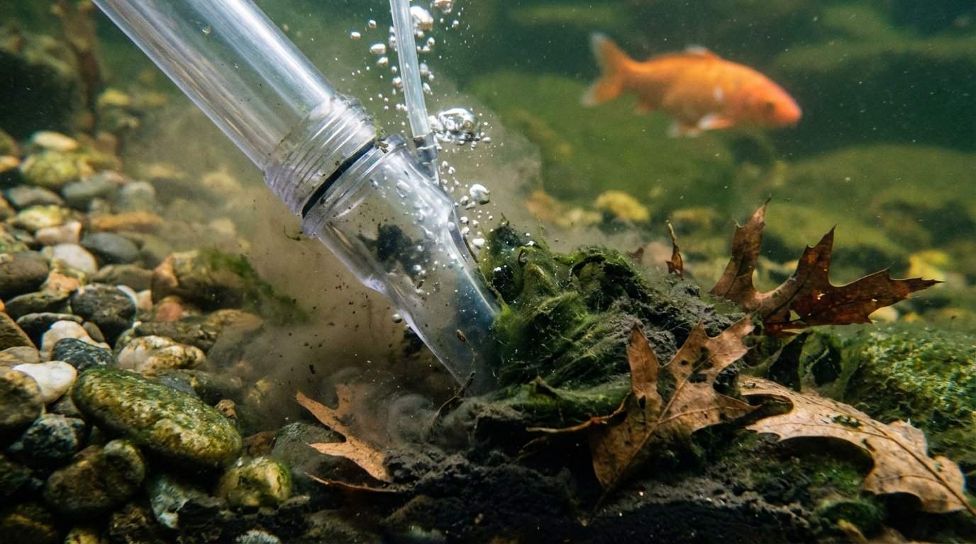 Wiosenne uruchomienie oczka wodnego z użyciem odkurzacza do szlamu