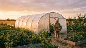 A wide shot of a lush