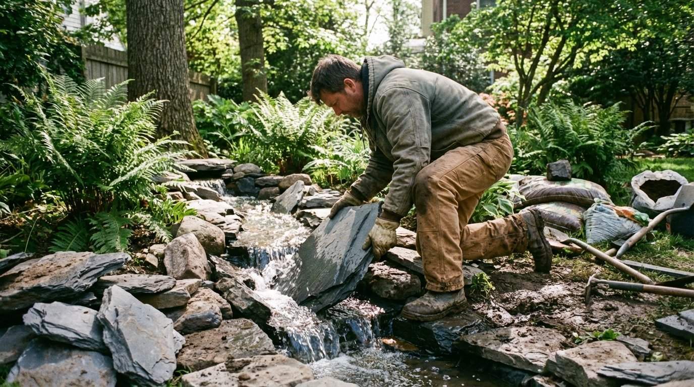 Jak uzyskać naturalny efekt "dzikiego" strumienia przy użyciu łupka górskiego?